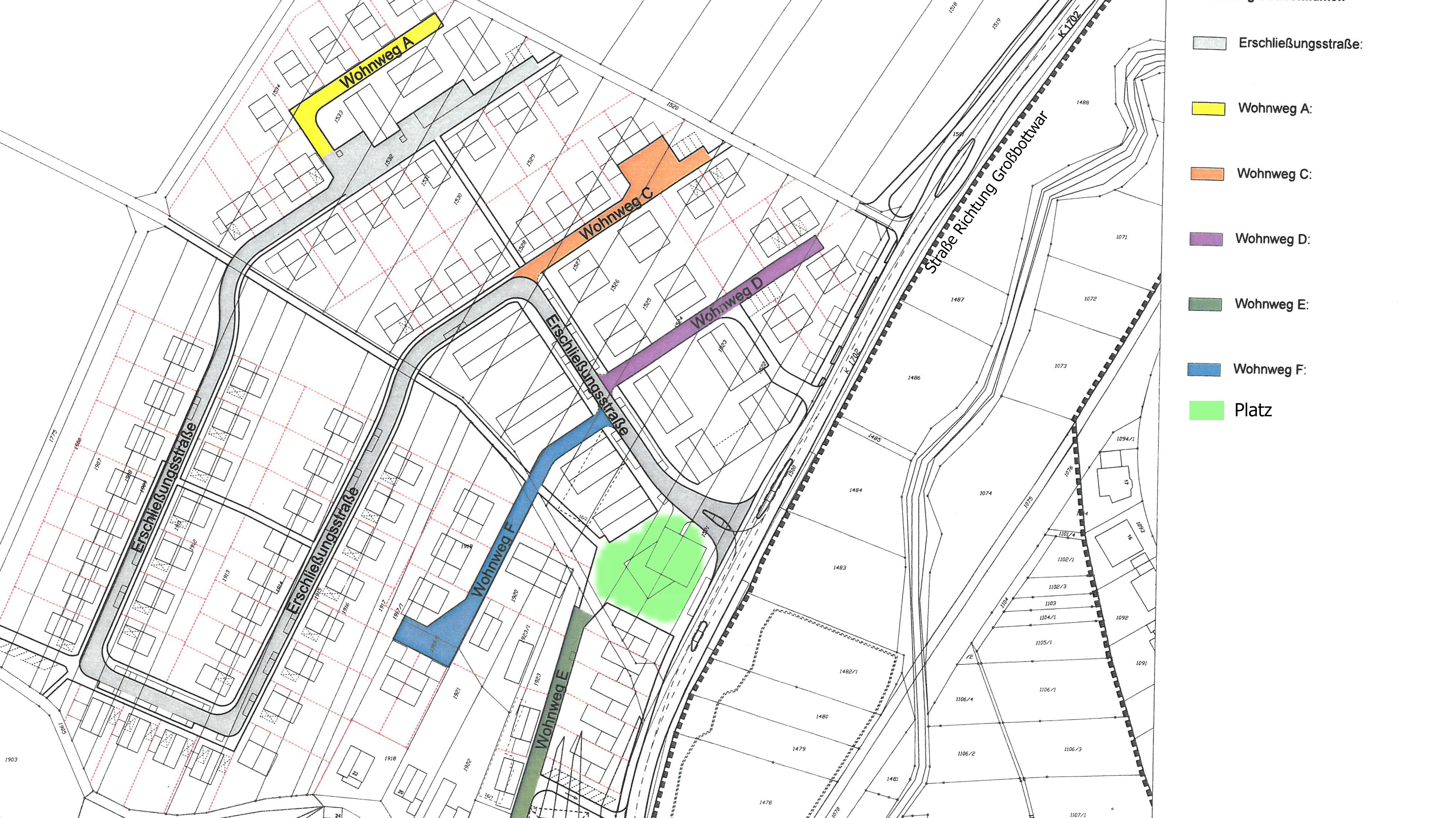 Plan für die Straßennamenssuche fürs Neubaugebiet Scheibenäcker