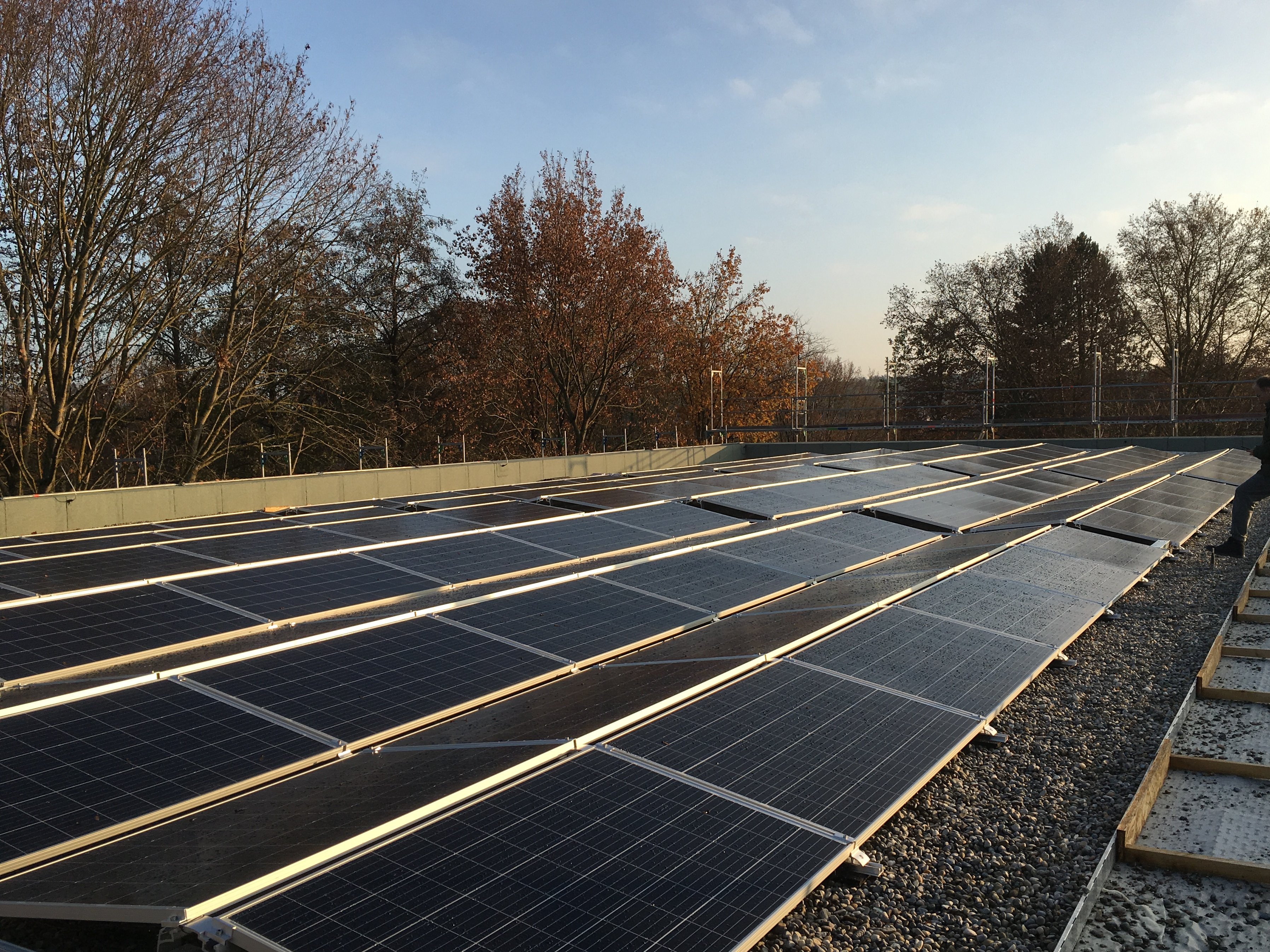Photovoltaikanlage auf dem Dach der Trainingshalle