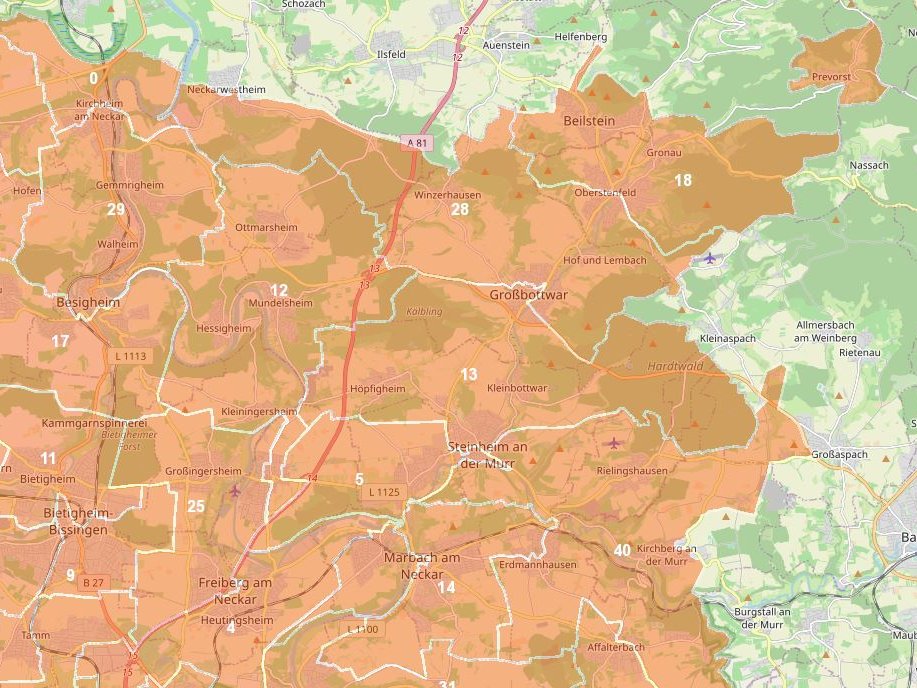 interaktive Karte mit Schornsteinfegerbezirken