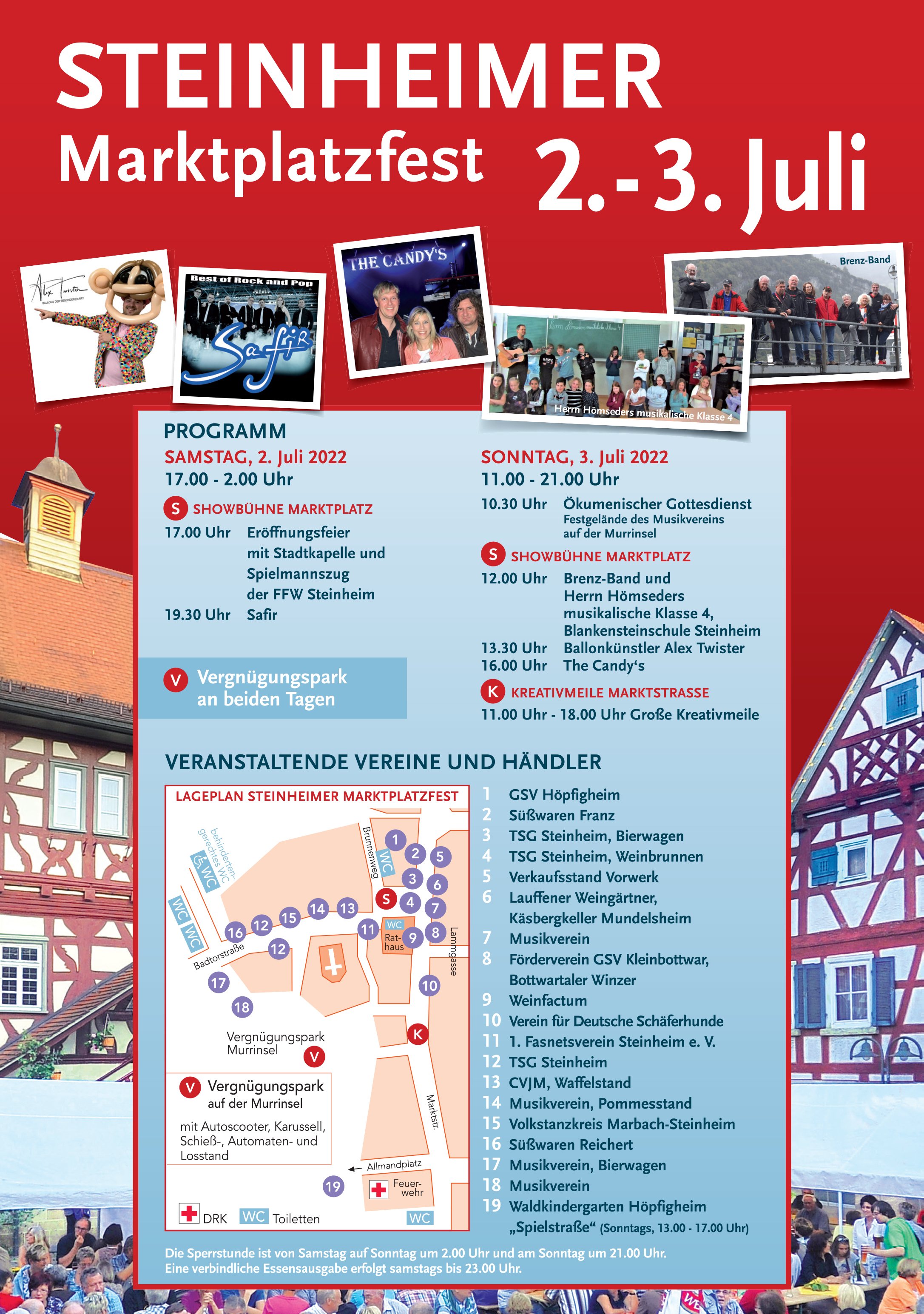 Flyer des Steinheimer Marktplatzfestes - alle Infos von dem Plakat sind im Text zu finden